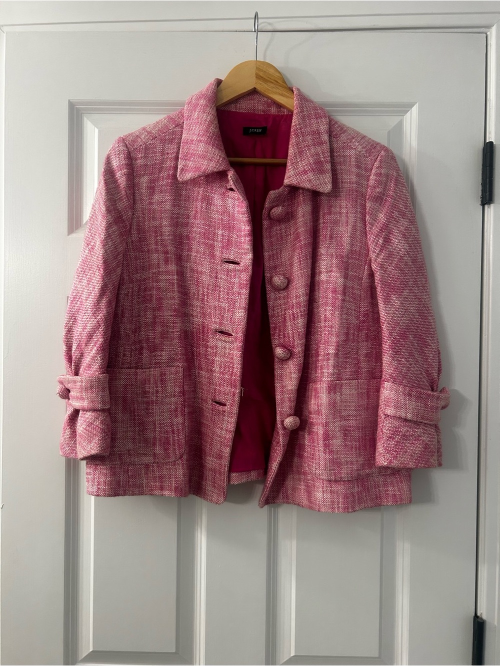 J. Crew Pink Tweed Button-Front Jacket